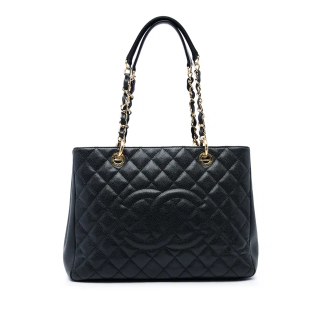 Black Chanel Caviar Grand Shopping Tote in Black Caviar leather from Designer Revival