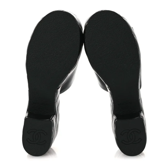 Chanel Quilted CC Platform Mules 39 Black in Black Lambskin from FASHIONPHILE, photo 7 of 11