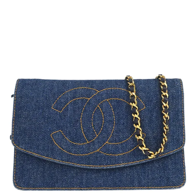 Chanel 1996-1997 Blue Denim Timeless Wallet on Chain WOC in Blue Denim from AMORE Vintage Tokyo