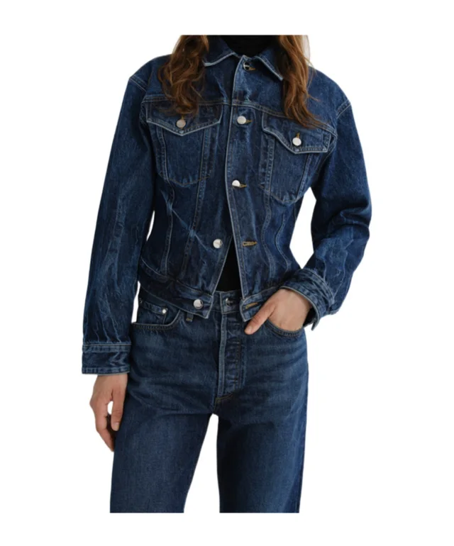 Agolde Slim-fit denim jacket with dark ink-black marble pattern from SENSER, photo 1 of 1