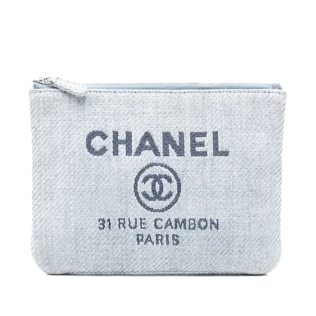 Blue Chanel Small Denim Deauville O Case Clutch in Blue Denim from Designer Revival