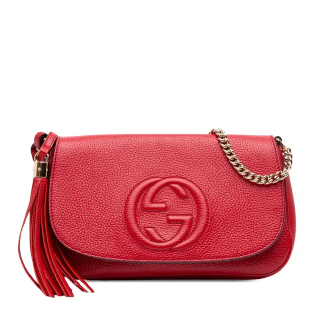 Red Gucci Medium Calfskin Soho Chain Flap Crossbody in Red Calfskin from Designer Revival