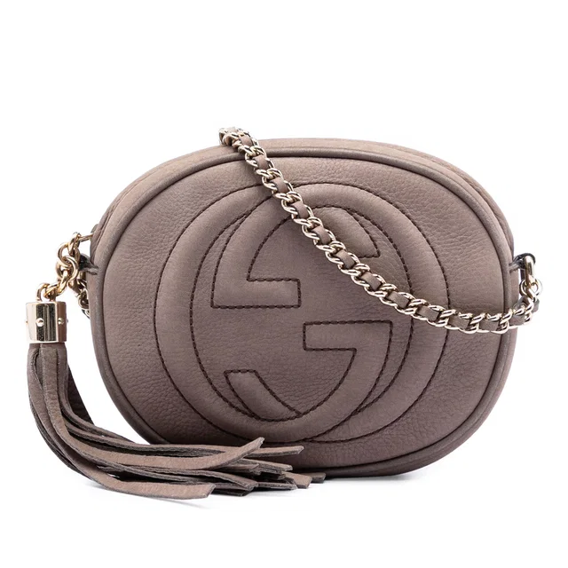 Brown Gucci Mini Nubuck Soho Chain Crossbody in Brown Suede from Designer Revival