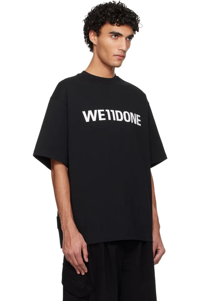 We11done Black Large Basic Logo T-shirt, photo 2 of 4 from SSENSE