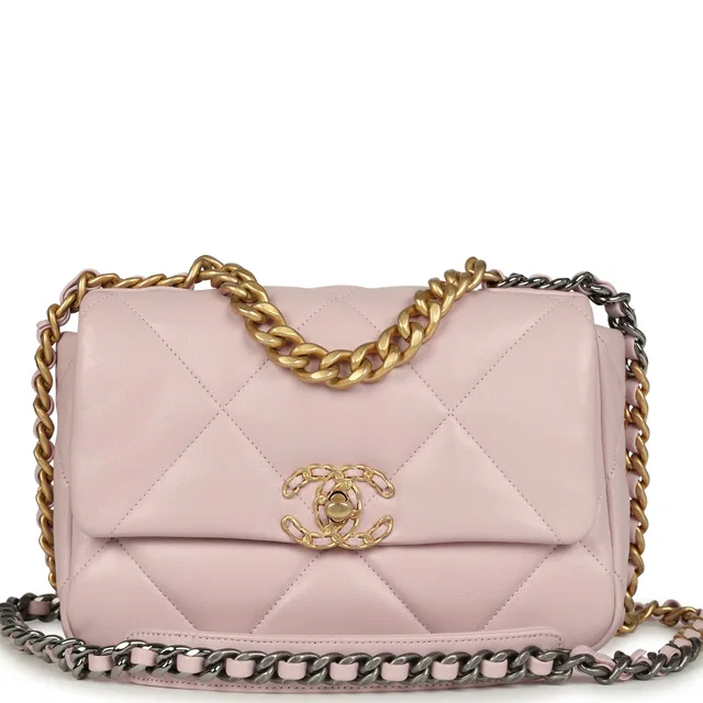 Chanel Medium 19 Flap Bag Light Pink Shiny Lambskin Mixed Metal Hardware in Pink Lambskin from Madison Avenue Couture