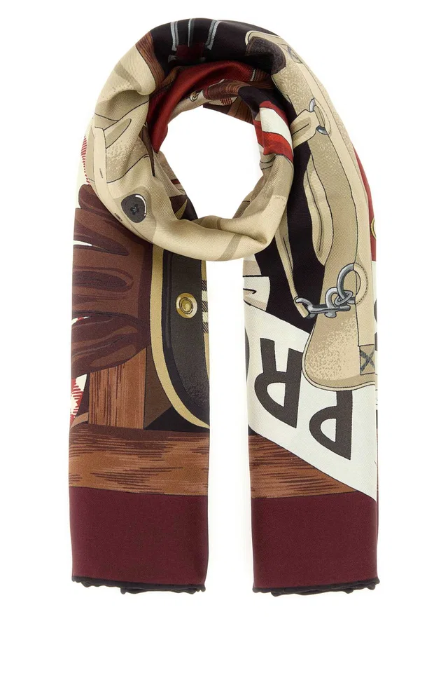 Burberry Equestrian-Print Mulberry Silk Scarf — Burgundy Scarfs in Burgundy Silk from HEWI