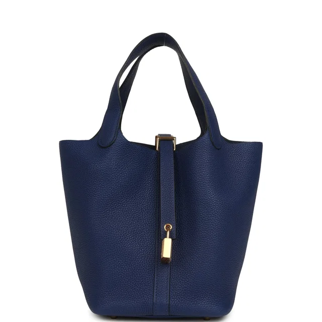 Hermès Picotin Lock 18 Bleu Encre Maurice Gold Hardware in Blue Leather from Madison Avenue Couture