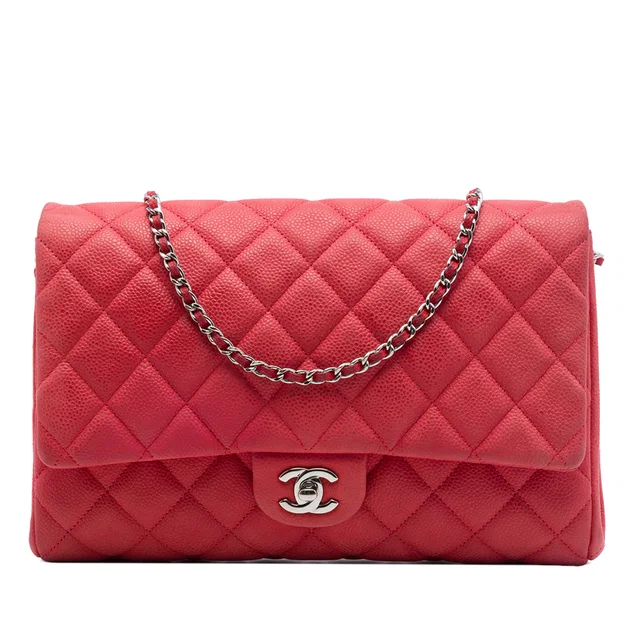 Red Chanel CC Quilted Caviar Flap Clutch with Chain Shoulder Bag in Red Caviar leather from Designer Revival