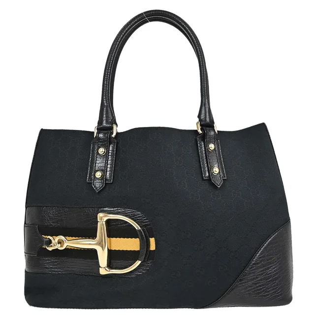 Gucci Black Canvas Horsebit GG Tote Handbag in Black Canvas from AMORE Vintage Tokyo