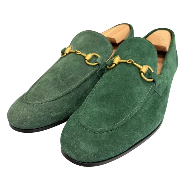 Gucci Leather Horsebit Moccasins Loafers Green Gold in Green Suede from The Reluxe