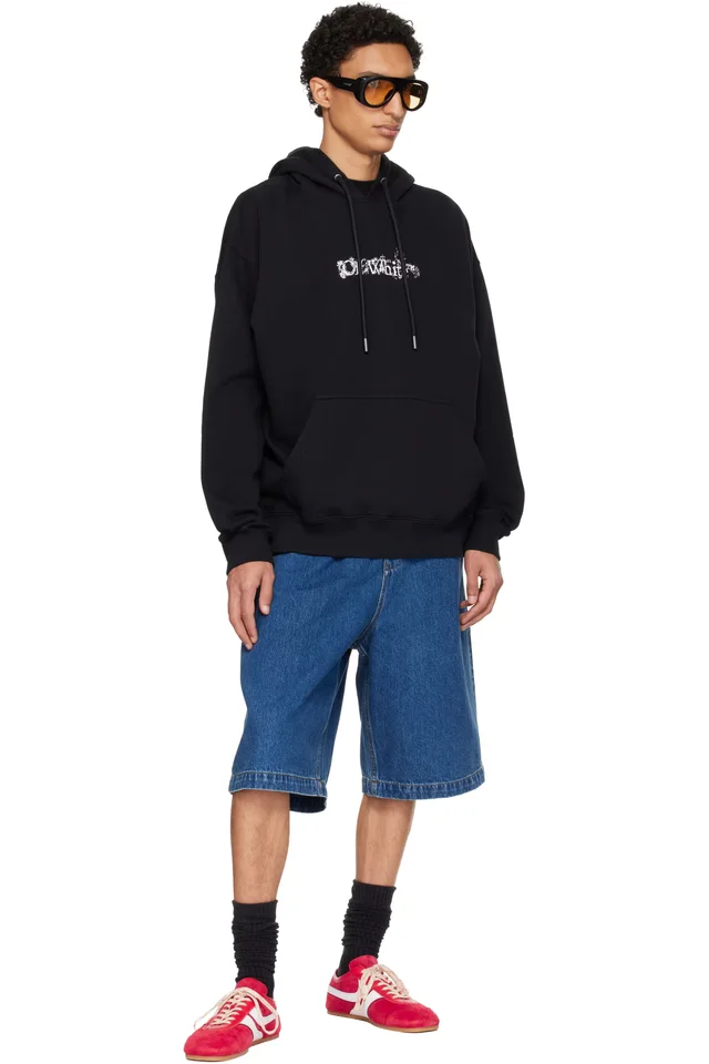 Off-White Black Heraldic Threshold Arrow Skate Hoodie, photo 4 of 4 from SSENSE