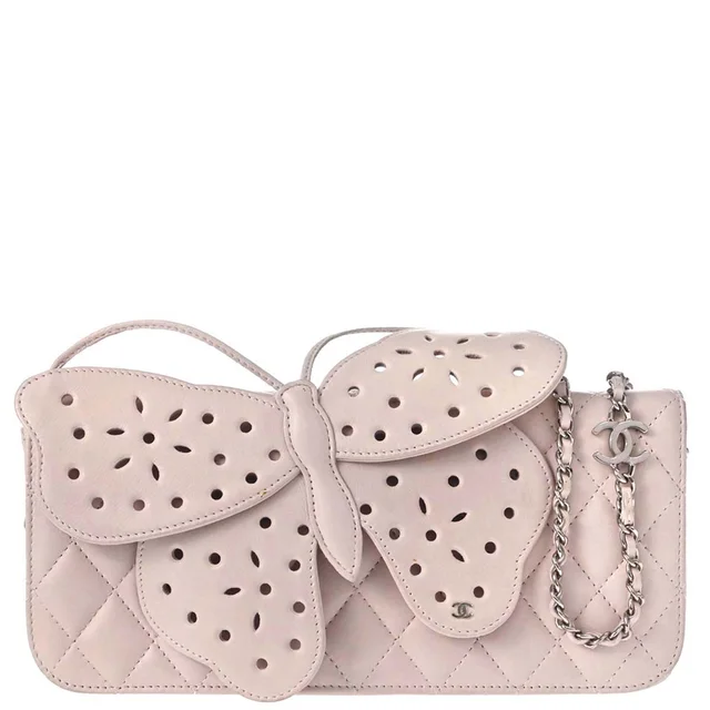 Chanel 2008-2009 Light Pink Lambskin Butterfly Shoulder Bag in Pink Lambskin from AMORE Vintage Tokyo