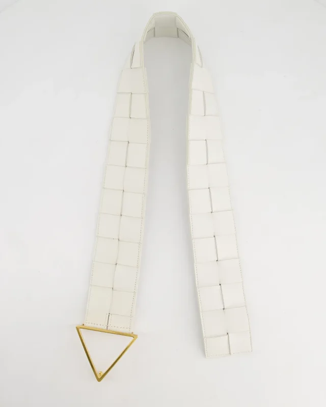 Bottega Veneta Intrecciato Belt with Gold Triangle Buckle RRP £620 Size 75cm in White Woven leather from Sellier, photo 2 of 8