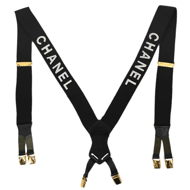Chanel Black Suspenders 15 Small Good in Black Canvas from AMORE Vintage Tokyo
