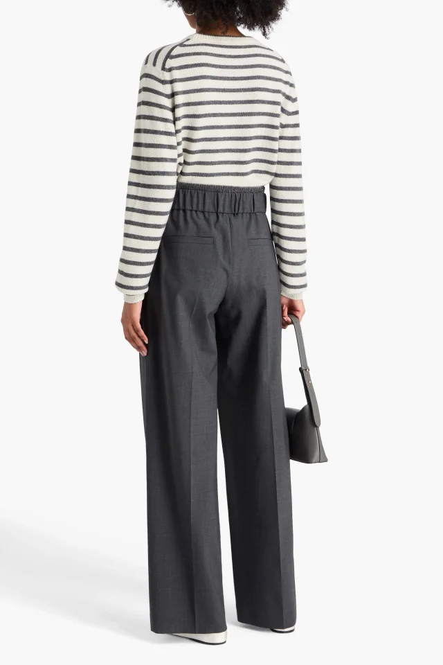 Brunello Cucinelli Bead-Embellished Wool-Blend Wide-Leg Pants in Dark gray, photo 3 of 4 from THE OUTNET