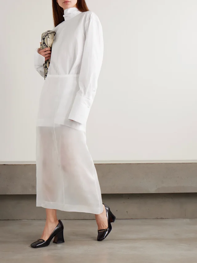 DRIES VAN NOTEN Tie-detailed gathered cotton-poplin shirt in White, photo 2 of 2 from NET-A-PORTER (Canada)