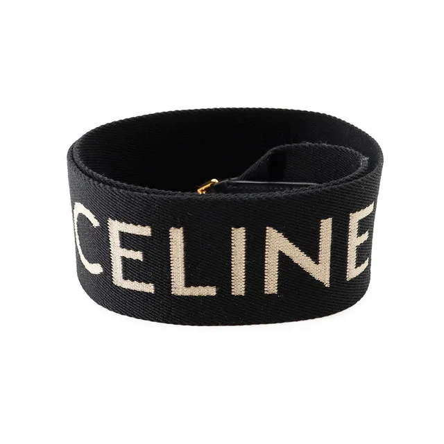 Celine Jacquard Short Strap Black49S022AEP.38AW Wool Leather in Wool from GALLERY RARE