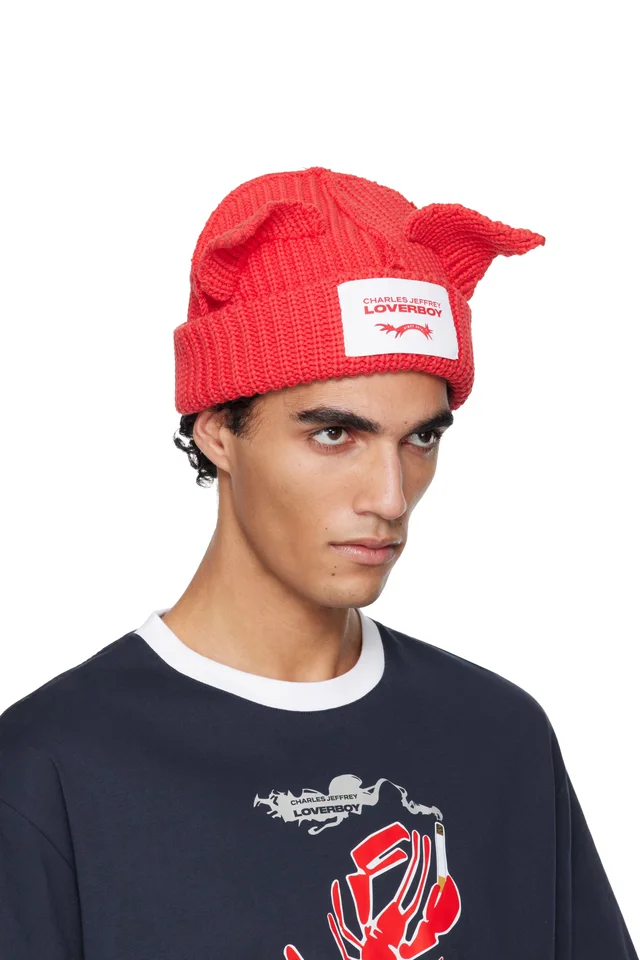 Charles Jeffrey LOVERBOY Red Chunky Ears Beanie, photo 2 of 3 from SSENSE