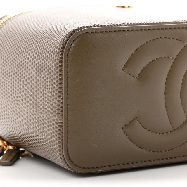 Chanel Lizard Embossed Top Handle Vanity With Chain Dark Khaki in Green Calfskin from FASHIONPHILE, photo 9 of 11