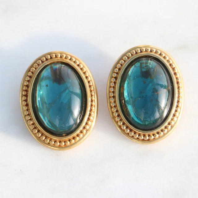 Saint Laurent Vintage Gold and Green Vintage Earrings in Green from Luxury Promise