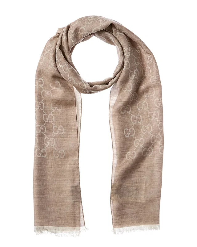 Gucci Logo Small Jacquard Wool & Silk-Blend Scarf, image 1 of 1 from Rue La La