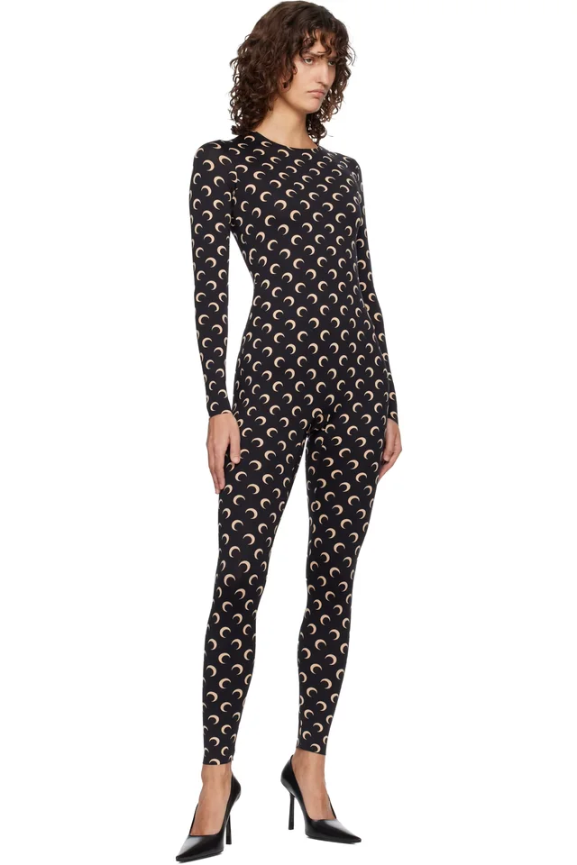 Marine Serre Black Recycled Jersey Moon Jumpsuit, photo 4 of 4 from SSENSE