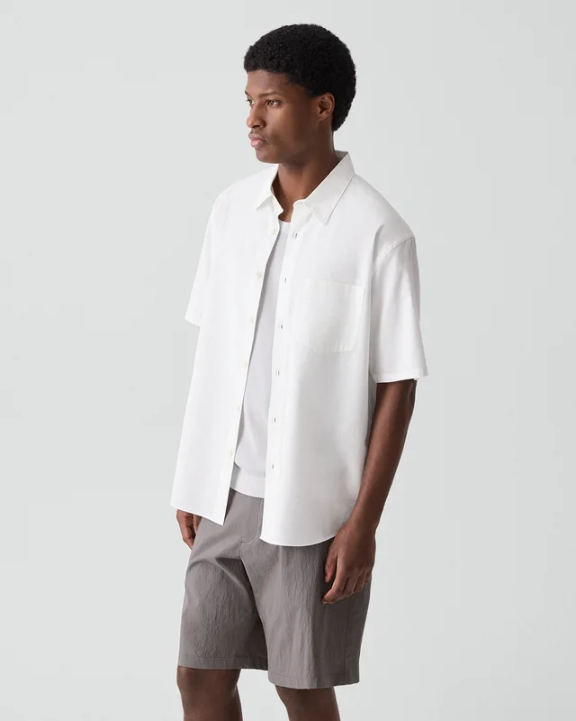 Theory Weekend Short-Sleeve Shirt in Weekend Cotton, photo 3 of 6 from Theory