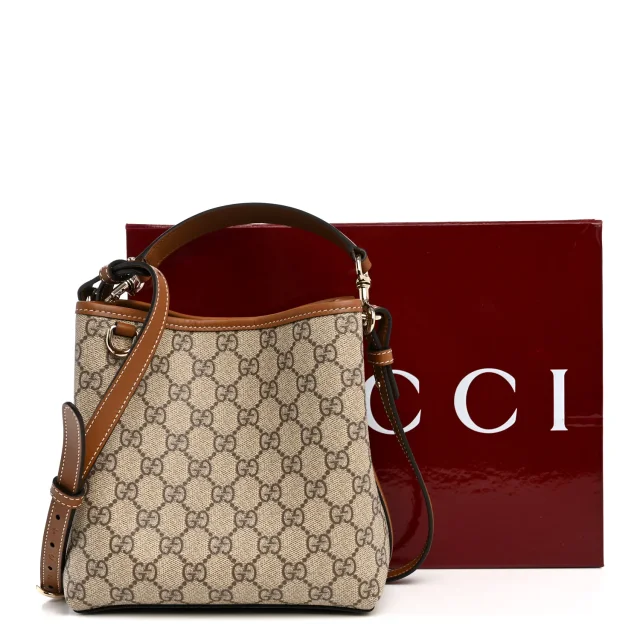 Gucci GG Supreme Monogram Emblem Small Shoulder Bag Beige Ebony Sundial in Beige Coated canvas from FASHIONPHILE, photo 11 of 11