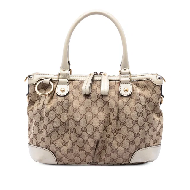 Beige Gucci GG Canvas Sukey Satchel in Beige Canvas from Designer Revival