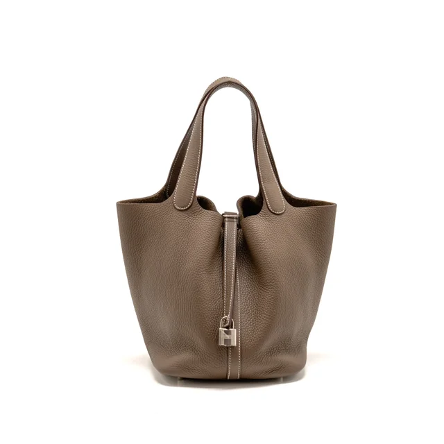 Hermès picotin 22 lock bag clemence etoupe SHW stamp B in Taupe Clemence leather from EMIER