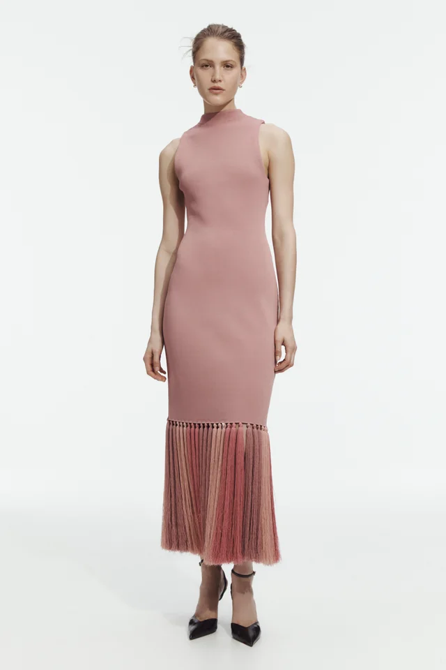 AJE Sofina Knit Tassel Midi Dress in Pink from Aje, photo 1 of 1