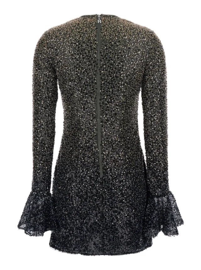 Rotate Dress with All-Over Applied Beads and Flared Hems in Metallic Fabric for Women, photo 3 of 6 from Gaudenzi Boutique