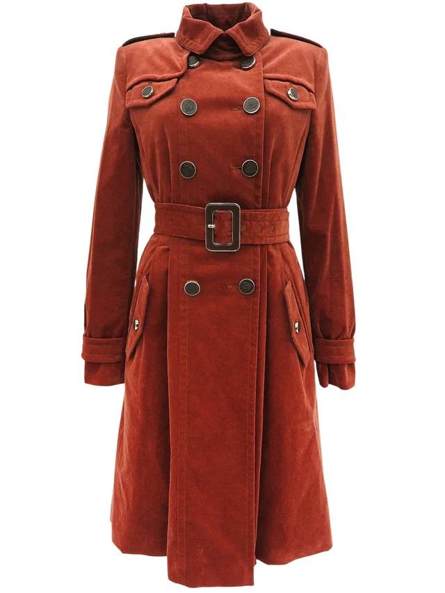 Gucci Velour Logo Button Long Coat #40 Brick in Silk from VINTAGE QOO TOKYO