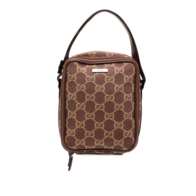 Brown Gucci GG Canvas Double Zip Accessory Pouch Vanity Bag in Brown Canvas from Designer Revival