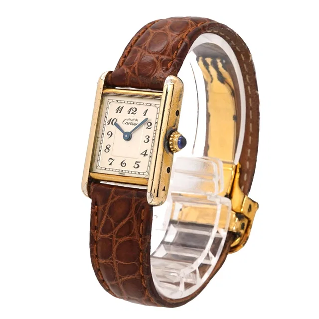 Cartier Must Tank SM Vermeil W1002954 Vintage Ladies Watch Silver SV925 Quartz Watch Must Tank in Silver Crocodile from Luxury Promise