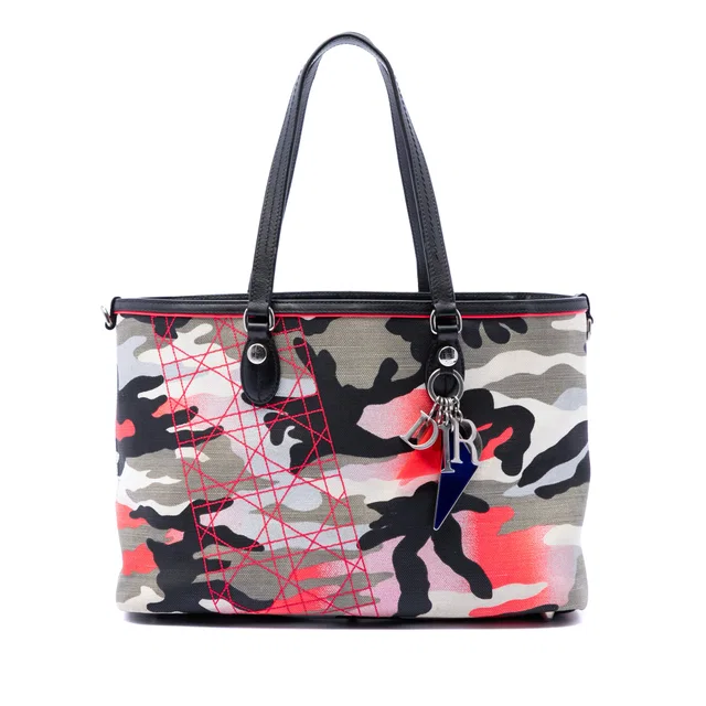 Gray Dior Anselm Reyle Medium Canvas Camouflage Tote in Grey Canvas from Designer Revival