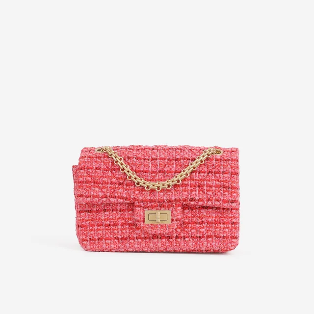 Chanel Mini 2.55 Reissue 224 - Red / Pink Tweed | Aged Gold Hardware in Red Tweed from Bagista