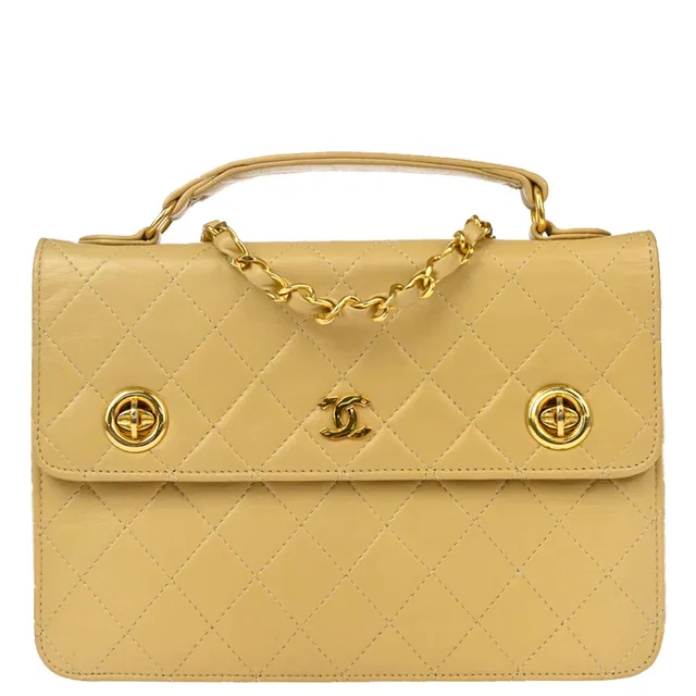 Chanel 1986-1988 Beige Lambskin 2way Shoulder Handbag in Beige Lambskin from AMORE Vintage Tokyo