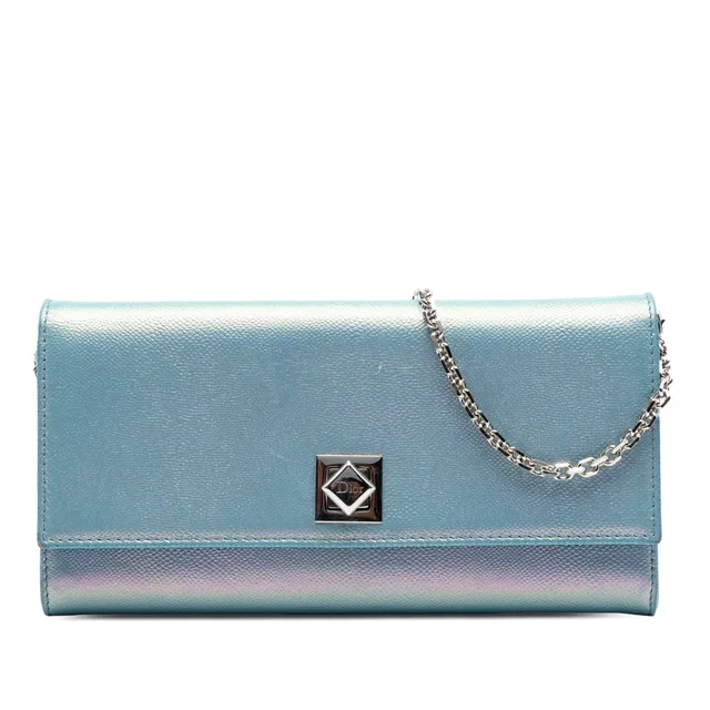 Blue Dior Iridescent Calfskin Turn Me Wallet On Chain Crossbody Bag in Blue Calfskin from Designer Revival
