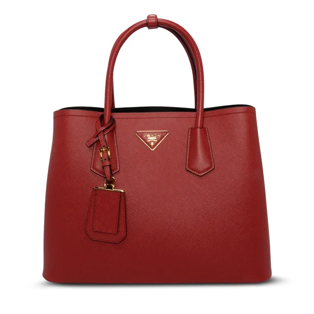 Prada Saffiano Cuir Medium Double Bag in Red Saffiano leather from Blue Spinach