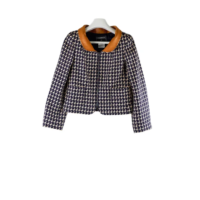 Chanel 01P Spring/Summer Jacket Navy/Beige Size 34 in Beige Leather from The Purse Affair
