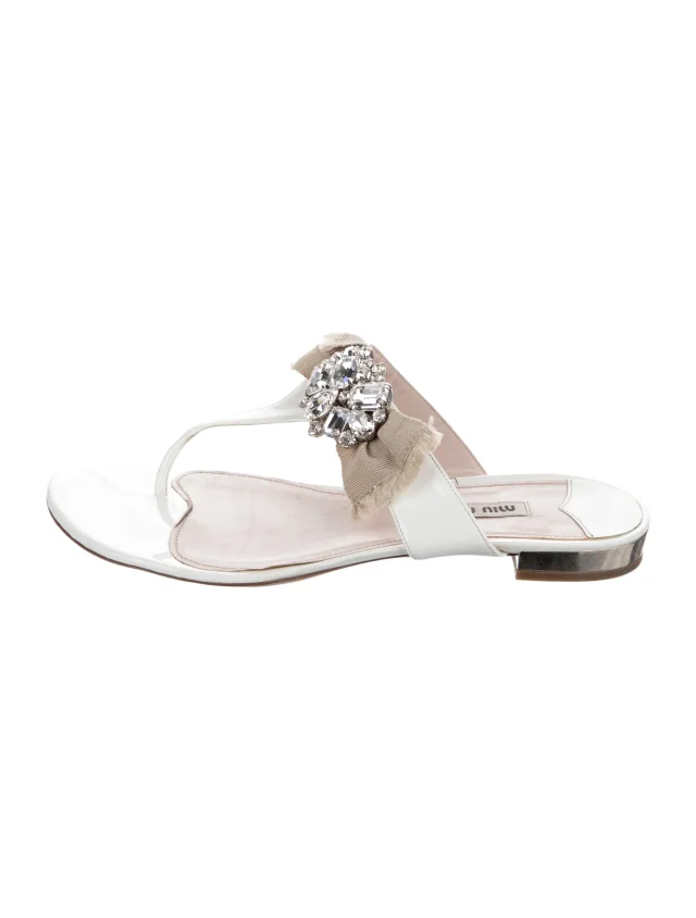 Miu Miu Patent Leather Crystal Embellishments Flats in pink Patent leather from The RealReal