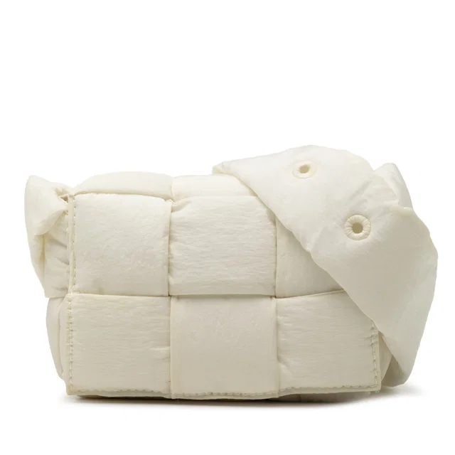 White Bottega Veneta Candy Nylon Intrecciato Padded Tech Cassette Crossbody in White Woven leather from Designer Revival