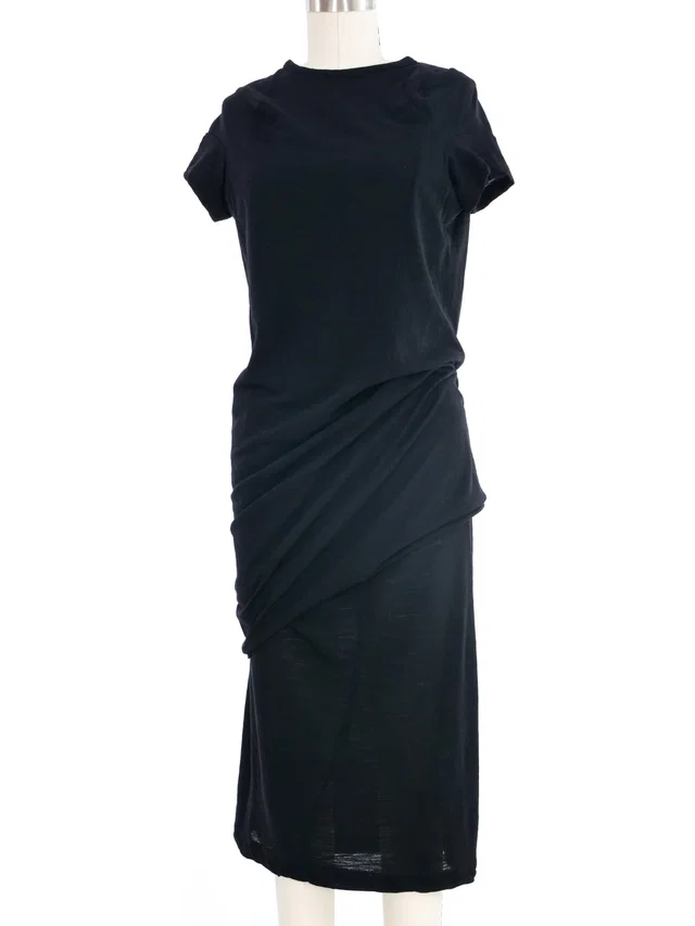 Comme des Garçons Black Layered Wool Shirt Dress in Black Wool from Arcade Vintage