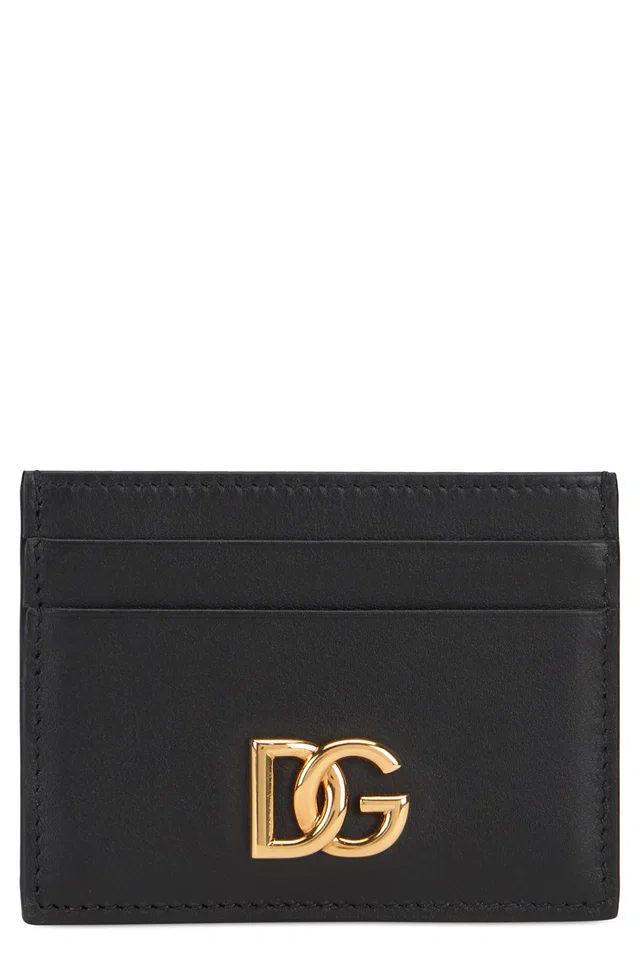 Dolce & Gabbana Gold-Logo Calfskin Card Case — Black Wallets Purses in Black Calfskin from HEWI