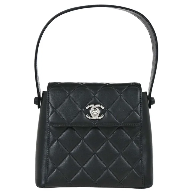 Chanel 1997-1999 Black Lambskin Straight Flap Handbag in Black Lambskin from AMORE Vintage Tokyo