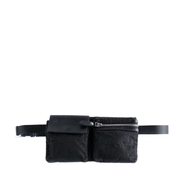 Black Fendi Zucca Canvas Double Pocket Belt Bag in Black Canvas from Designer Revival
