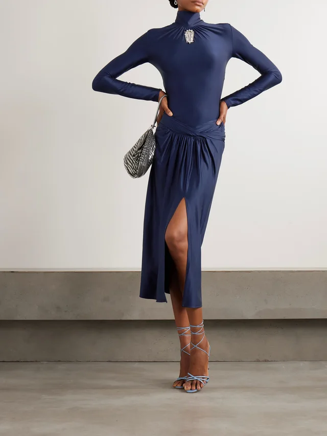 RABANNE Draped satin-jersey midi skirt in Blue, photo 2 of 2 from NET-A-PORTER (Canada)