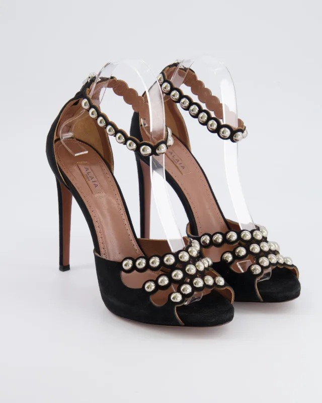 Alaïa Black Suede La Bombe 90 Heeled Sandals with Silver Studs Size EU 39 in Black Suede from Sellier, photo 2 of 4
