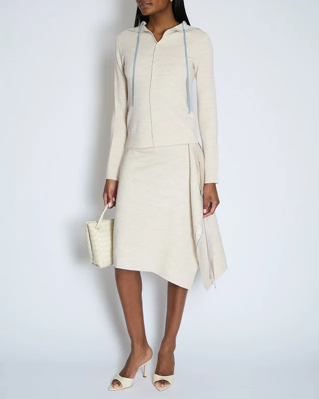 Fendi Beige Double-Faced FF Jacquard Set with Sweater and Wrapped Scarf Mid Length Skirt with Baby… in Beige Wool from Sellier